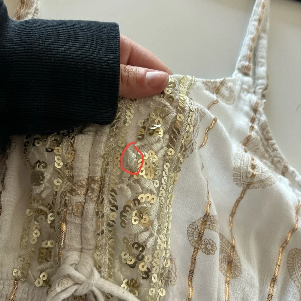 Me 2 Magic Anthropologie Boho Maxi Dress Ivory Gold Metallic Sequin Tie XL - Picture 5 of 7